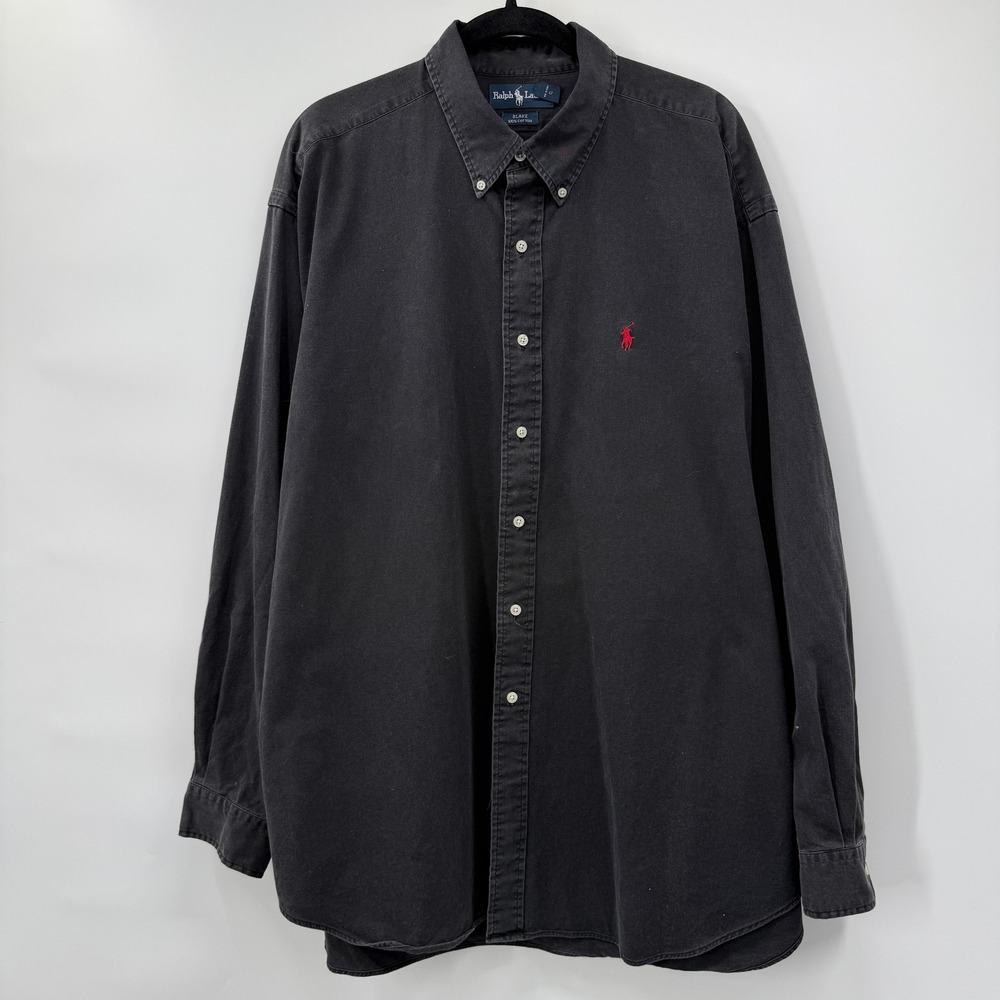 Ralph Lauren Mens 2XL Blake Button Down Shirt Black Long Sleeve Cotton Pony